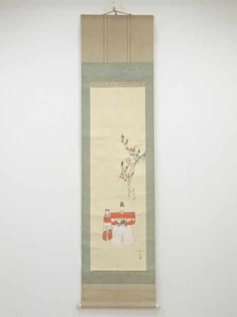 藤井松林筆　立雛図　肉筆絹本掛軸（保護箱）